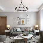 Metal 12 Light Black Chandelier Fixture for high ceiling staircase and foyer lighting