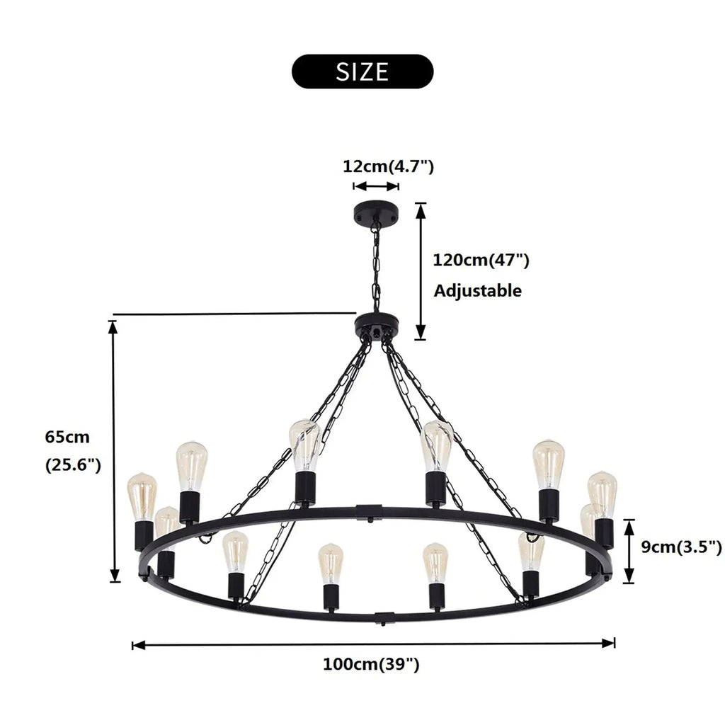 Metal 12 Light Black Chandelier Fixture for high ceiling staircase and foyer lighting