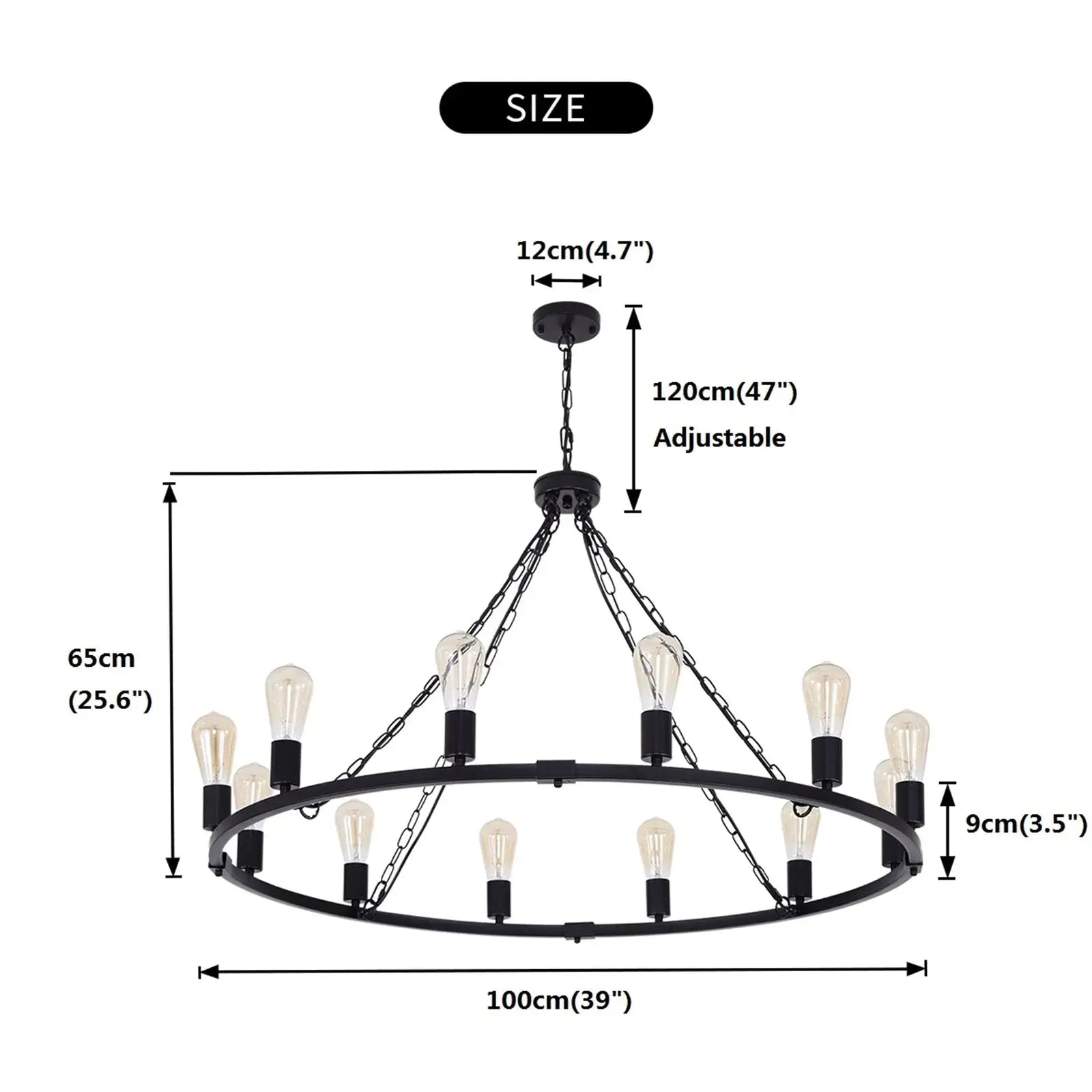 Metal 12 Light Black Chandelier Fixture for high ceiling staircase and foyer lighting