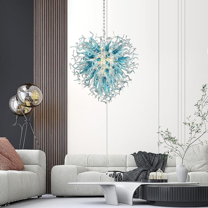 Modern Aqua Blue Glass Chandelier - Bling Lighting Studio