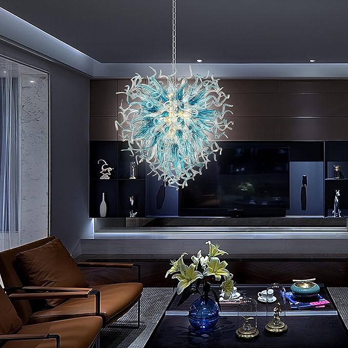 Modern Aqua Blue Glass Chandelier - Bling Lighting Studio