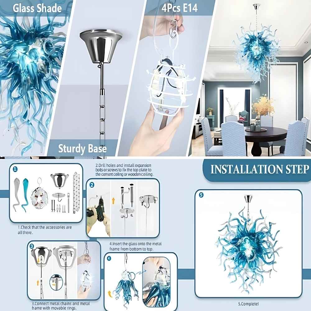 Modern Aqua Blue Glass Chandelier - Bling Lighting Studio