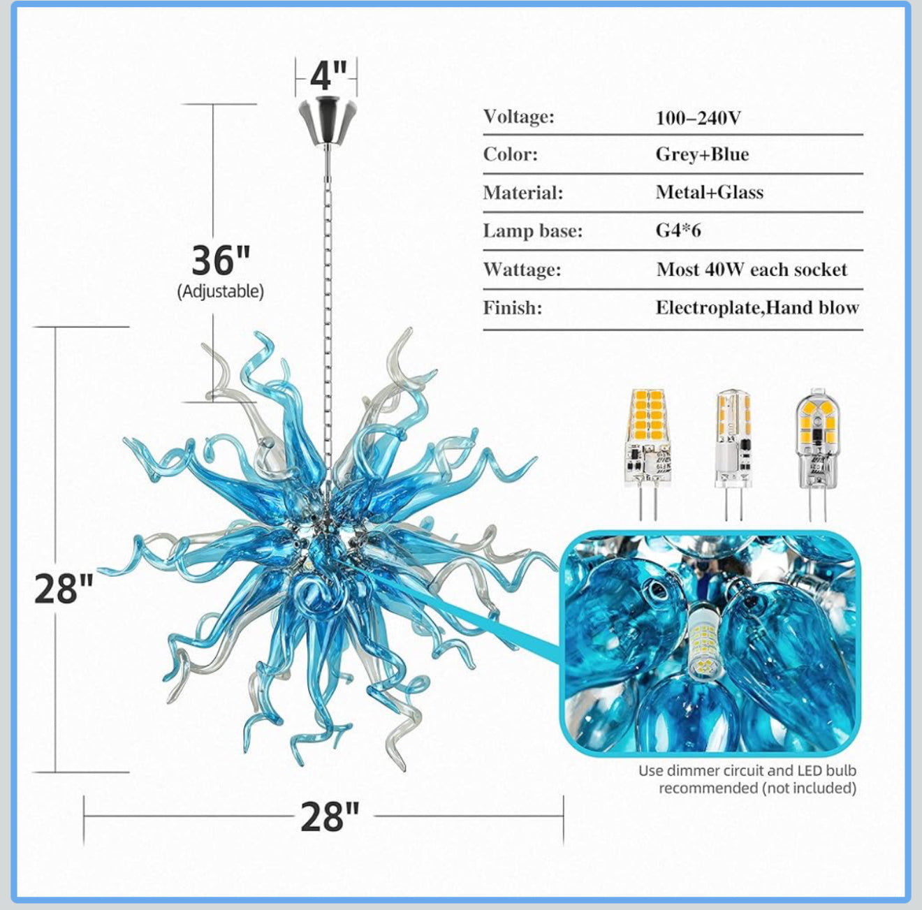 Modern Aqua Blue Glass Chandelier - Bling Lighting Studio