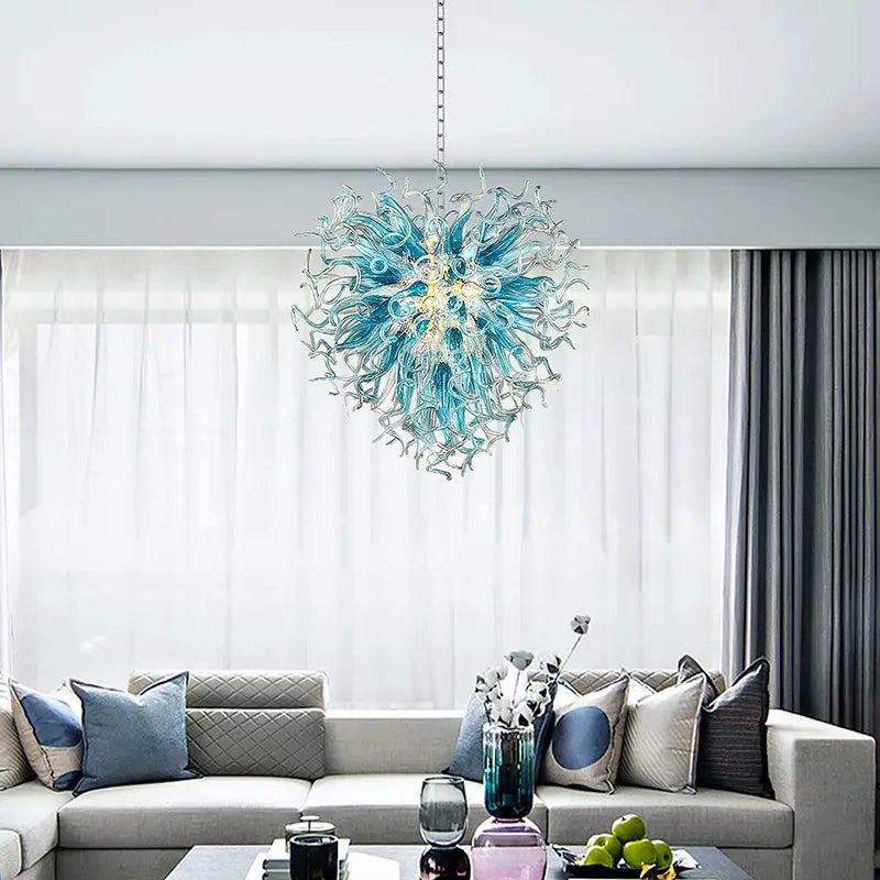 Modern Aqua Blue Glass Chandelier - Bling Lighting Studio