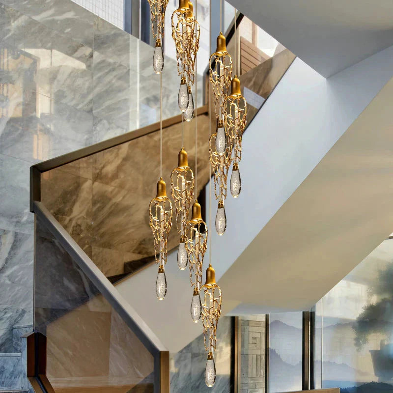Stairwell Branch Strata Crystal Spiral Chandelier by Bling Lighting Studio