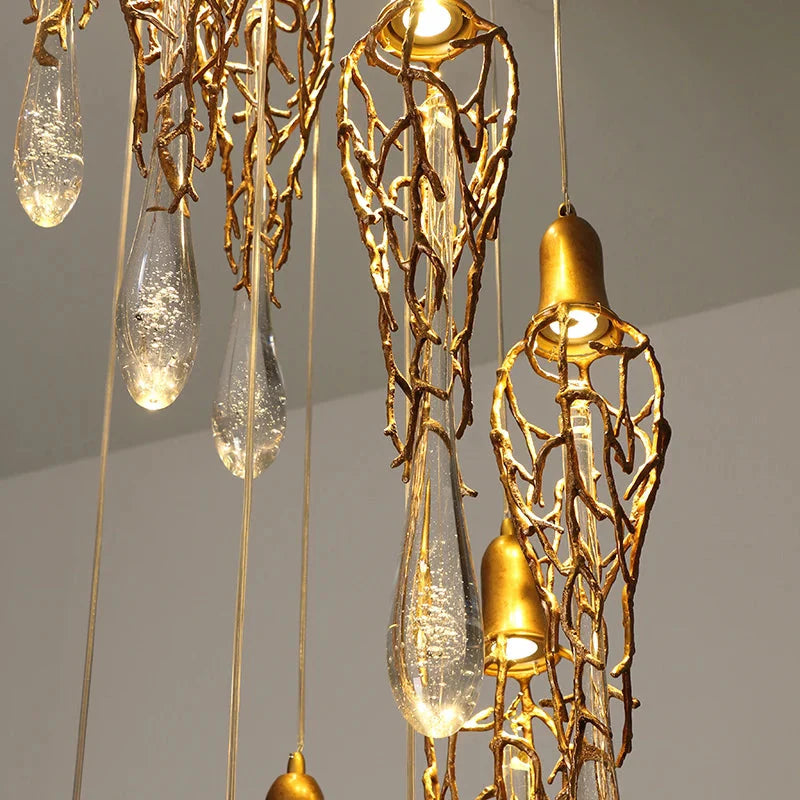 Modern Crystal Glass Drops Chandelier for Staircase for high ceiling staircase and foyer lighting