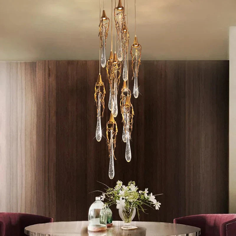 Stairwell Branch Strata Crystal Spiral Chandelier by Bling Lighting Studio