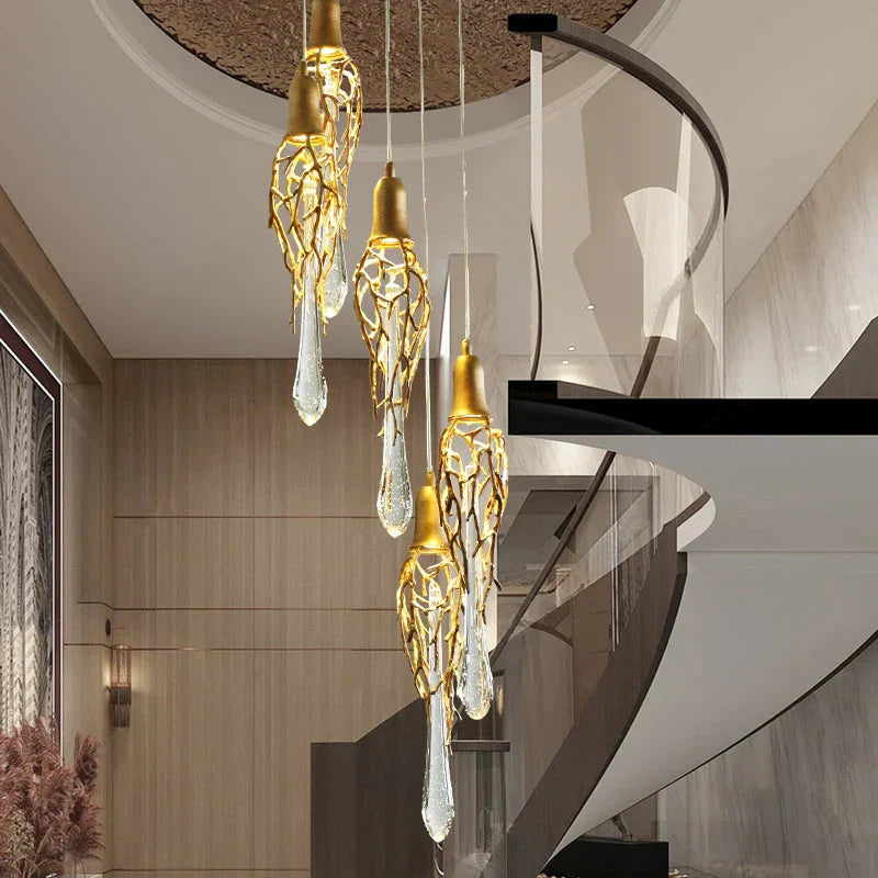 Stairwell Branch Strata Crystal Spiral Chandelier by Bling Lighting Studio