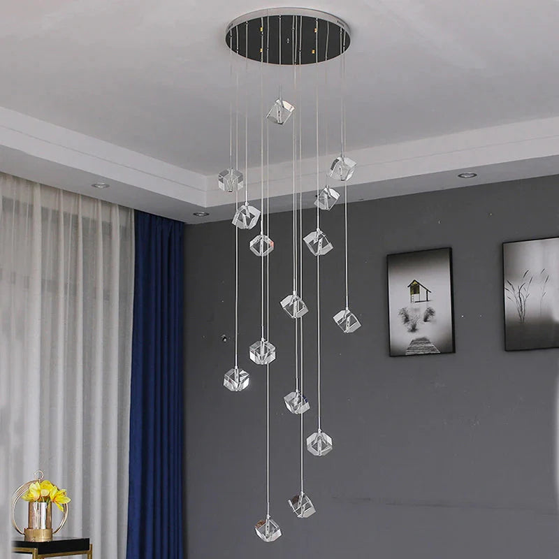 Modern Crystal Square Chandelier for Staircase for high ceiling staircase and foyer lighting