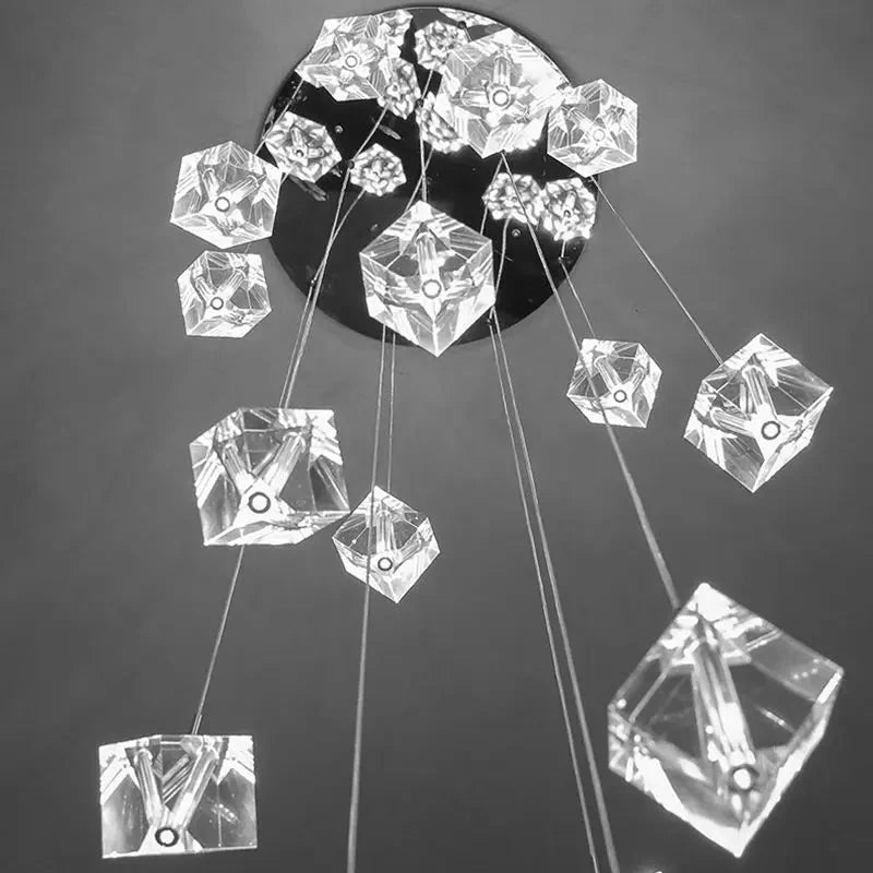 Modern Crystal Square Chandelier for Staircase for high ceiling staircase and foyer lighting