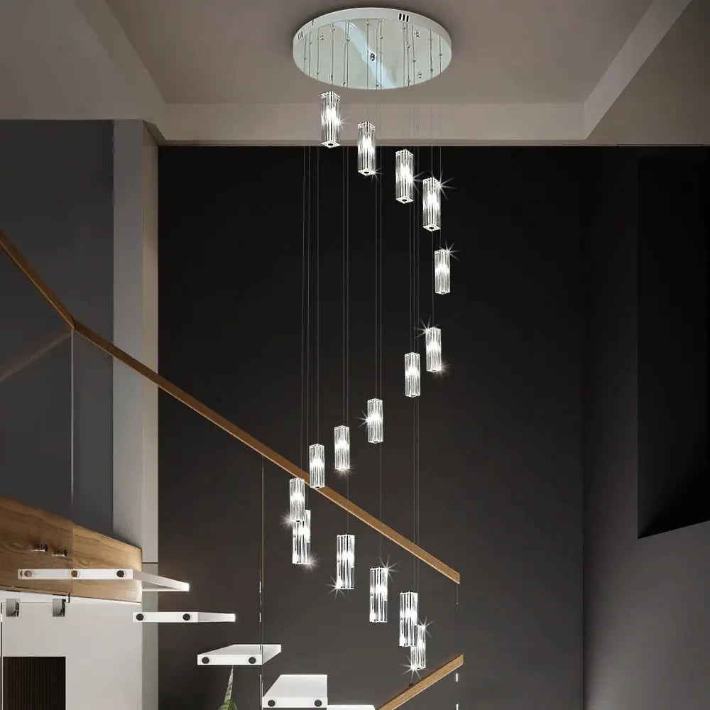 Modern Geometric Staircase Chandelier with Dimming for high ceiling staircase and foyer lighting