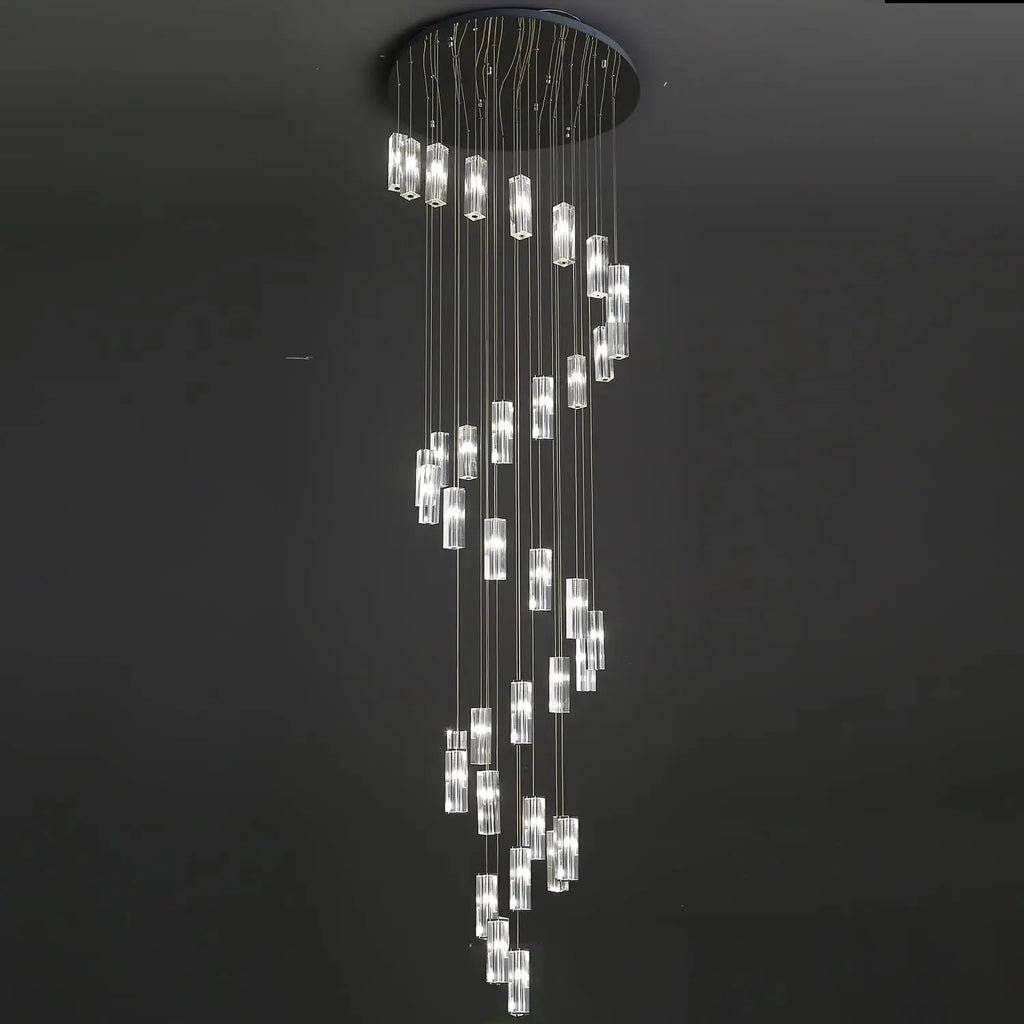 Modern Geometric Staircase Chandelier with Dimming for high ceiling staircase and foyer lighting