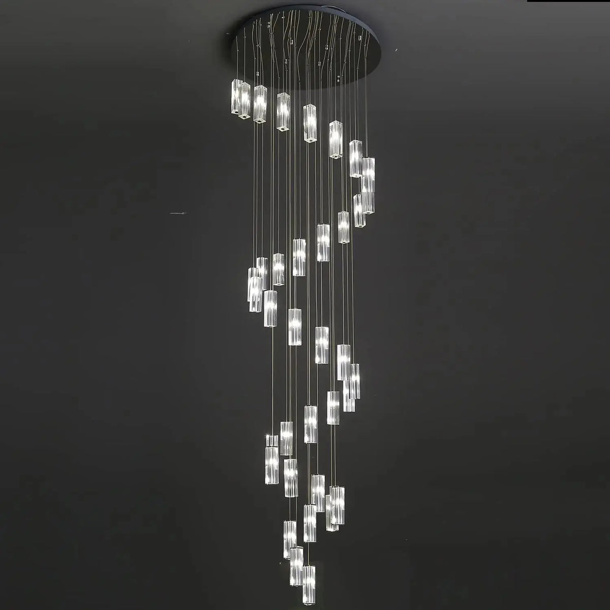 Modern Geometric Staircase Chandelier chandelier in a tall interior