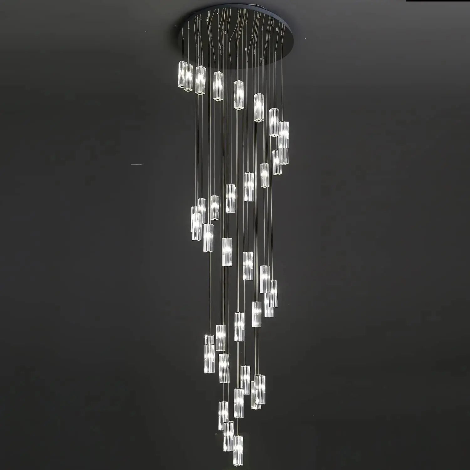 Modern Geometric Staircase Chandelier with Dimming for high ceiling staircase and foyer lighting