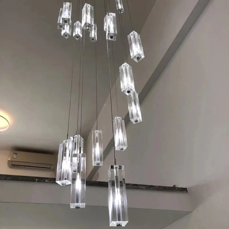 Modern Geometric Staircase Chandelier with Dimming for high ceiling staircase and foyer lighting