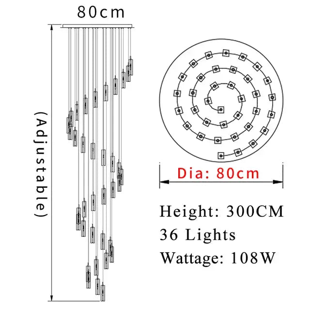 Modern Geometric Staircase Chandelier with Dimming for high ceiling staircase and foyer lighting
