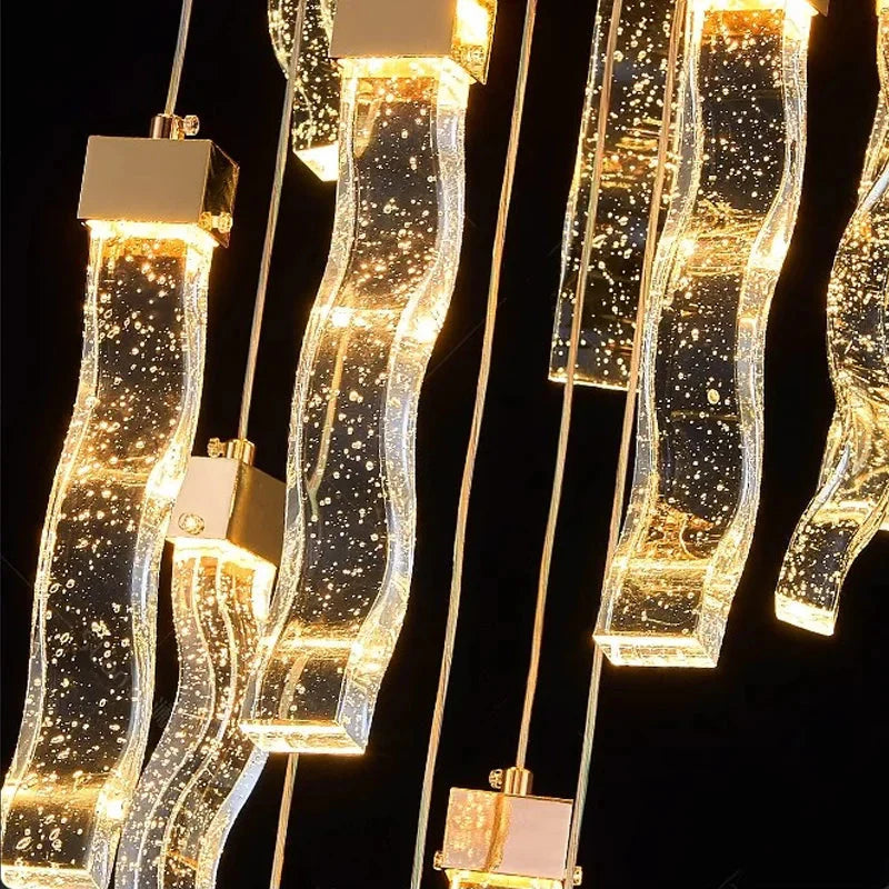 Modern Gold Long Crystal Hanging Light Fixture for Staircase for high ceiling staircase and foyer lighting