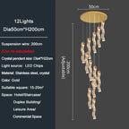 Modern Gold Long Crystal Hanging Light Fixture for Staircase for high ceiling staircase and foyer lighting