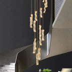 Modern Gold Long Crystal Hanging Light Fixture for Staircase for high ceiling staircase and foyer lighting