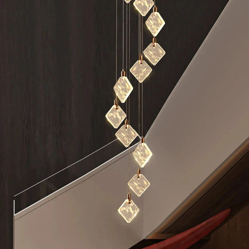 Modern Gold Long Spiral Crystal Chandelier for Staircase for high ceiling staircase and foyer lighting