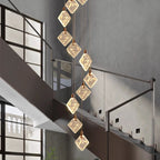 Modern Gold Long Spiral Crystal Chandelier for Staircase for high ceiling staircase and foyer lighting