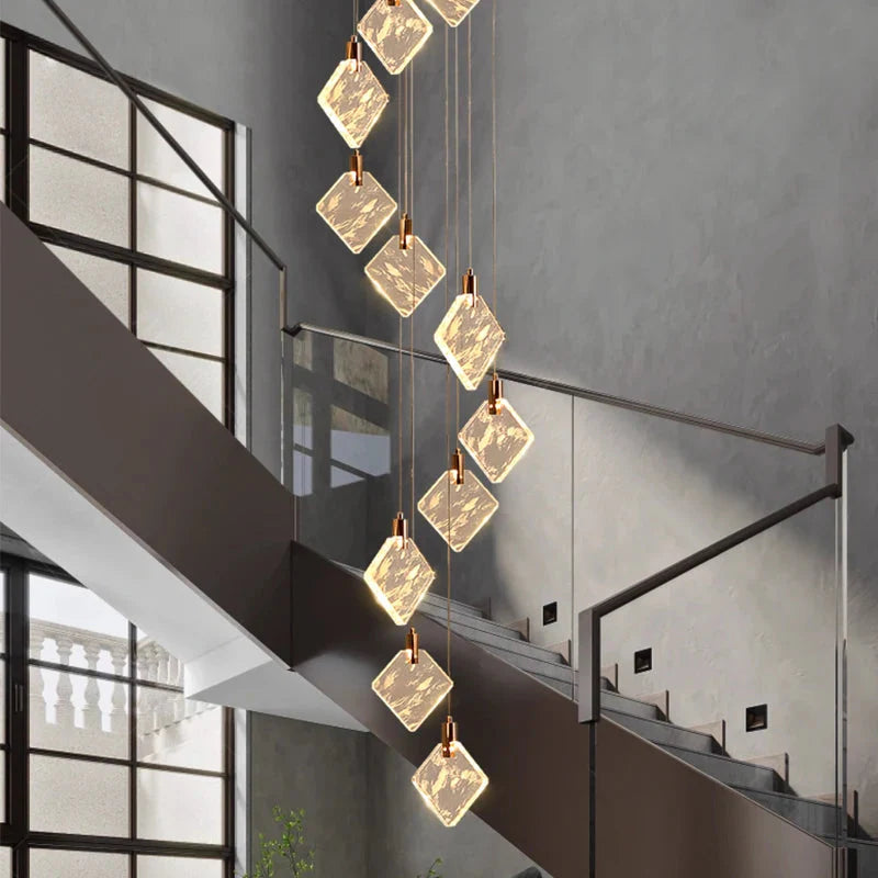 Modern Gold Long Spiral Crystal Chandelier for Staircase for high ceiling staircase and foyer lighting