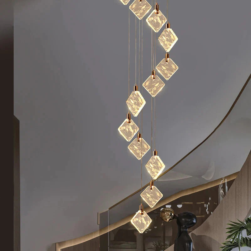Modern Gold Long Spiral Crystal Chandelier for Staircase for high ceiling staircase and foyer lighting