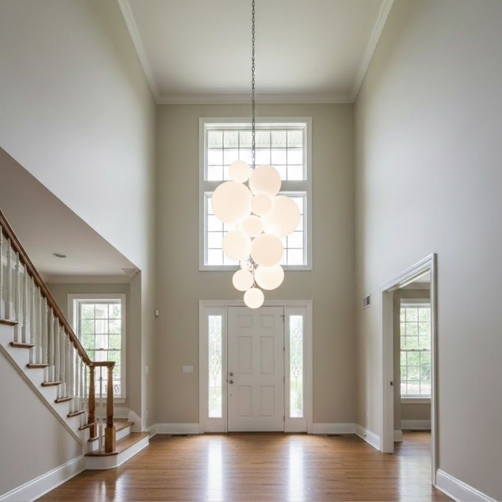 Vexo Modern Large Glass Bubble Chandelier for high ceiling staircase and foyer lighting