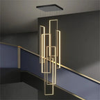 Modern Large Vertical Rectangle Chandelier For Staircase for high ceiling staircase and foyer lighting