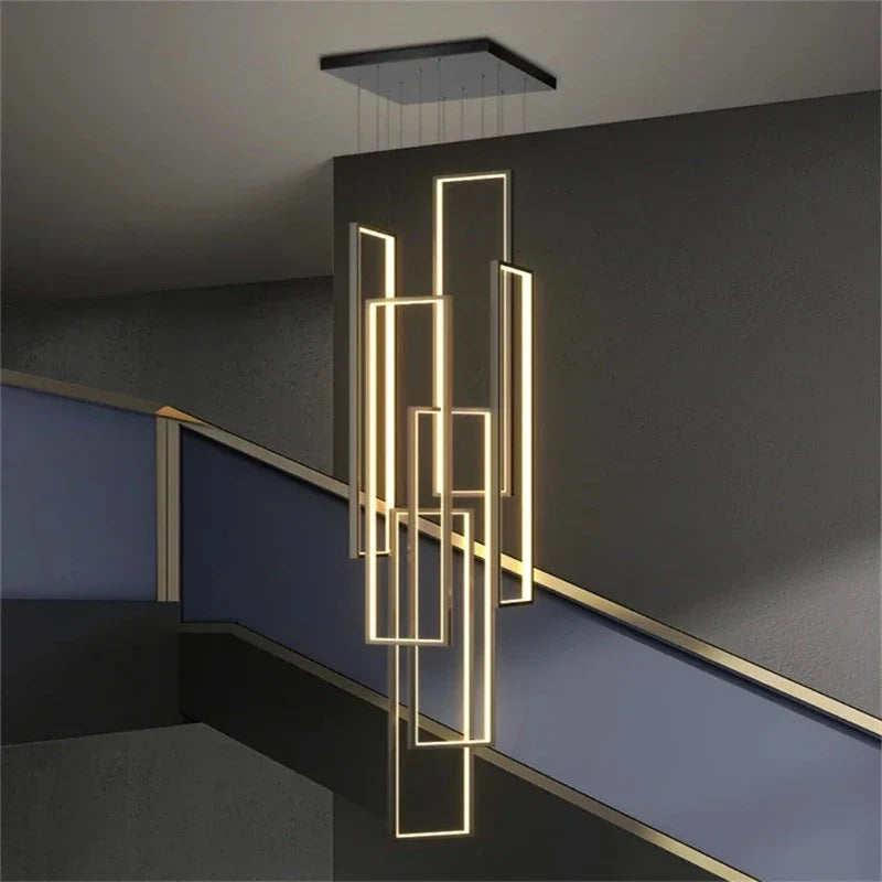 Modern Large Vertical Rectangle Chandelier For Staircase for high ceiling staircase and foyer lighting