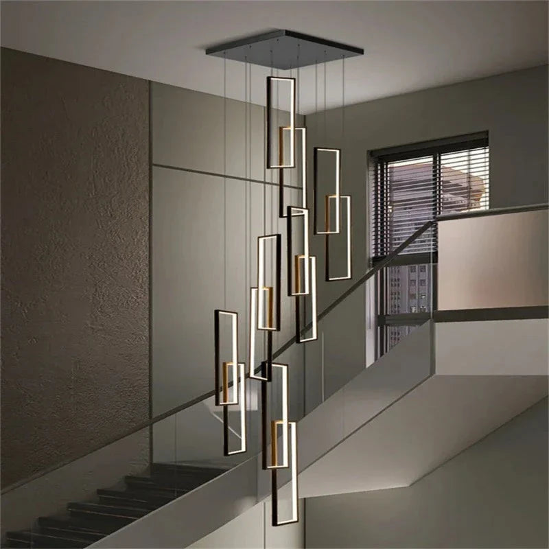 Modern Large Vertical Rectangle Chandelier For Staircase for high ceiling staircase and foyer lighting