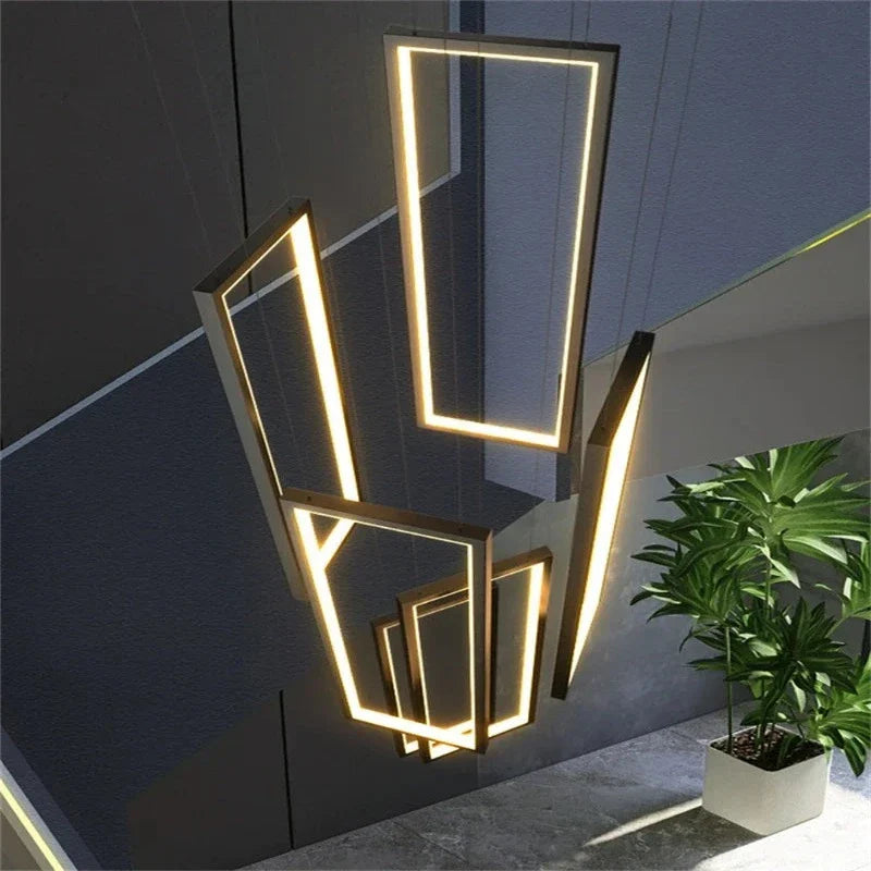 Modern Large Vertical Rectangle Chandelier For Staircase for high ceiling staircase and foyer lighting