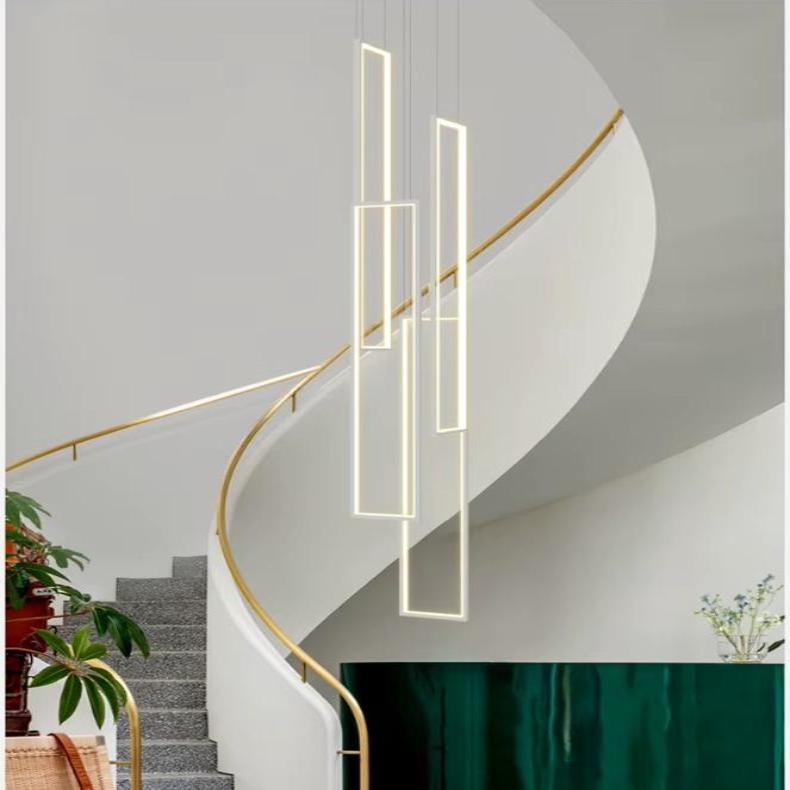 Modern Large Vertical Rectangle Chandelier For Staircase for high ceiling staircase and foyer lighting