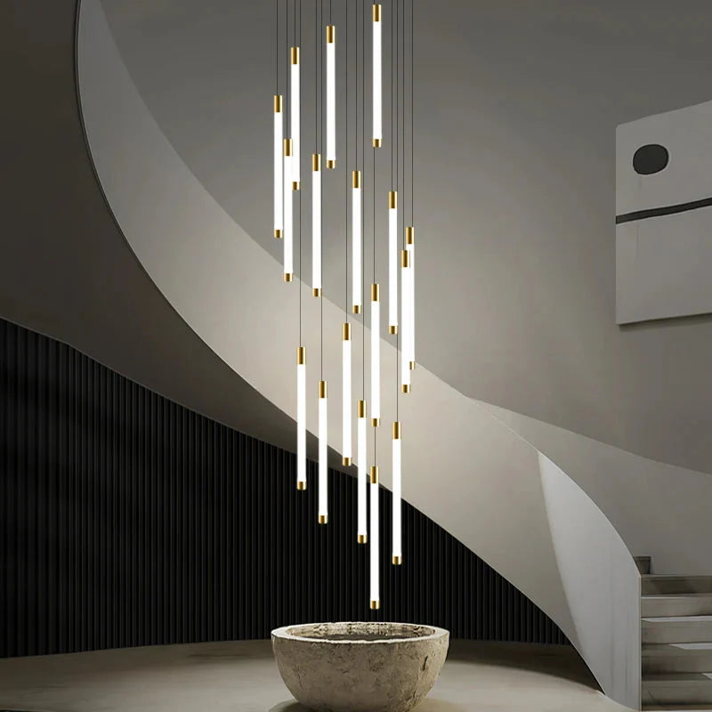 Atia Modern Long Chandelier For Staircase Black/Gold/Silver for high ceiling staircase and foyer lighting