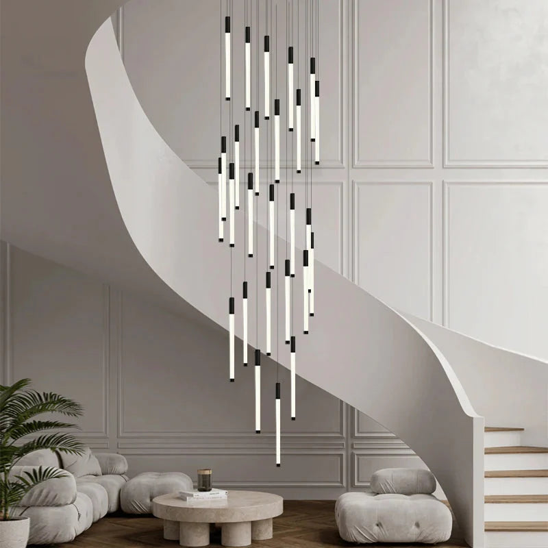 Atia Modern Long Chandelier For Staircase Black/Gold/Silver for high ceiling staircase and foyer lighting