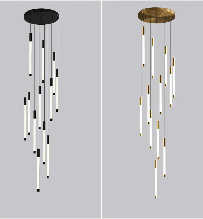Atia Modern Long Chandelier For Staircase Black/Gold/Silver for high ceiling staircase and foyer lighting