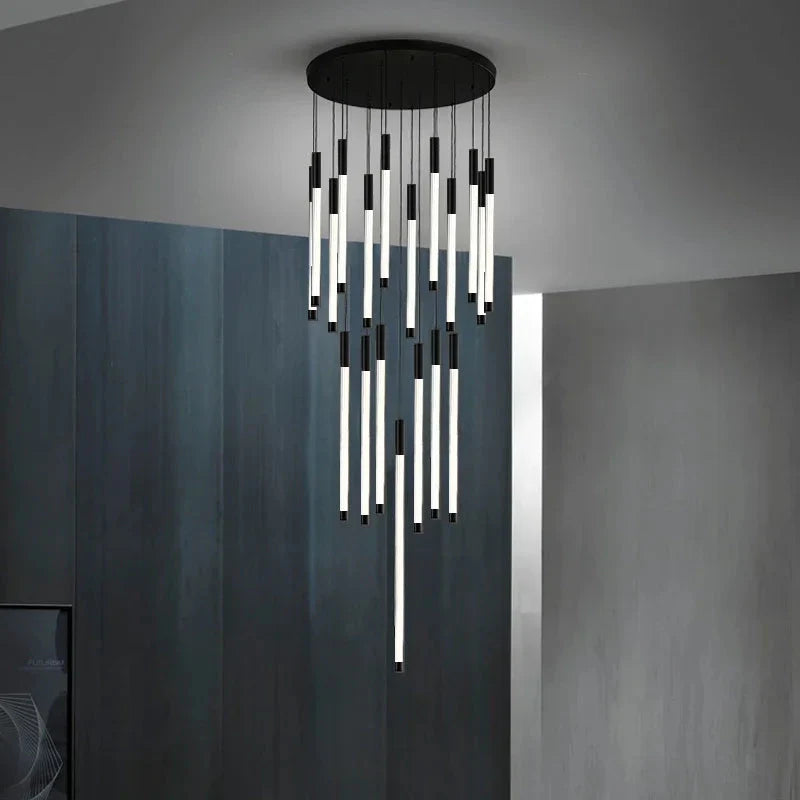 Atia Modern Long Chandelier For Staircase Black/Gold/Silver for high ceiling staircase and foyer lighting