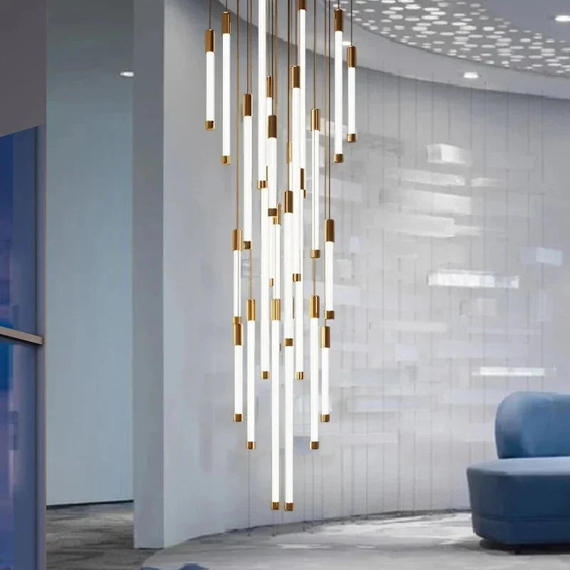 Atia Modern Long Chandelier For Staircase Black/Gold/Silver for high ceiling staircase and foyer lighting