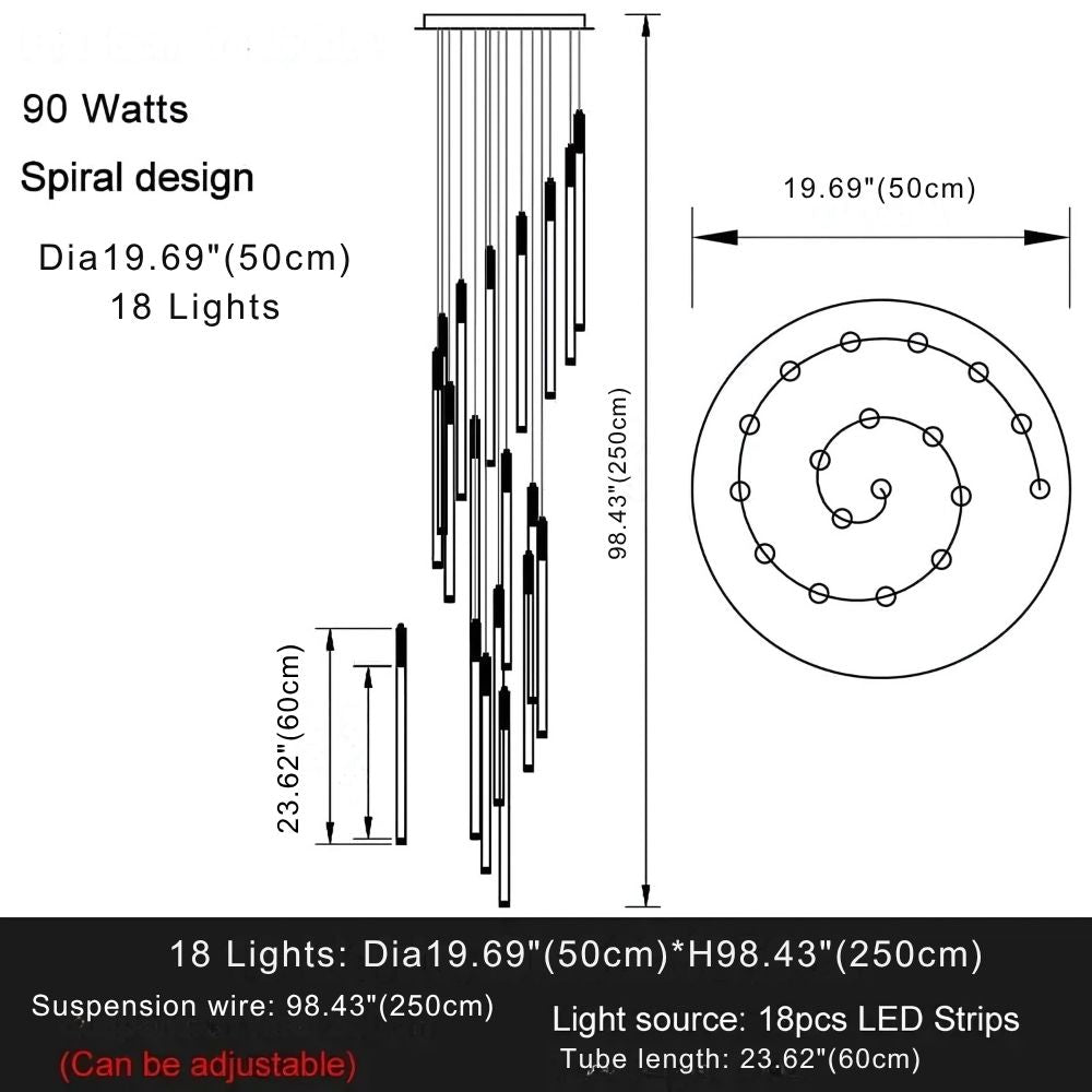 Atia Modern Long Chandelier For Staircase Black/Gold/Silver for high ceiling staircase and foyer lighting