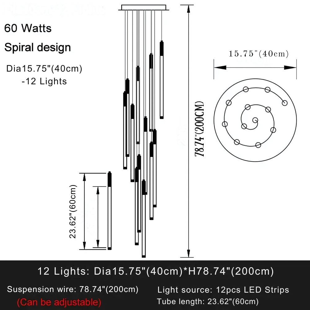 Atia Modern Long Chandelier For Staircase Black/Gold/Silver for high ceiling staircase and foyer lighting