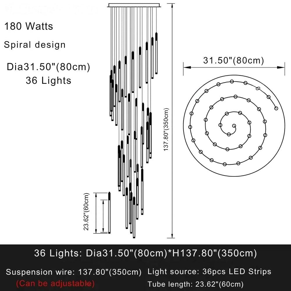 Atia Modern Long Chandelier For Staircase Black/Gold/Silver for high ceiling staircase and foyer lighting
