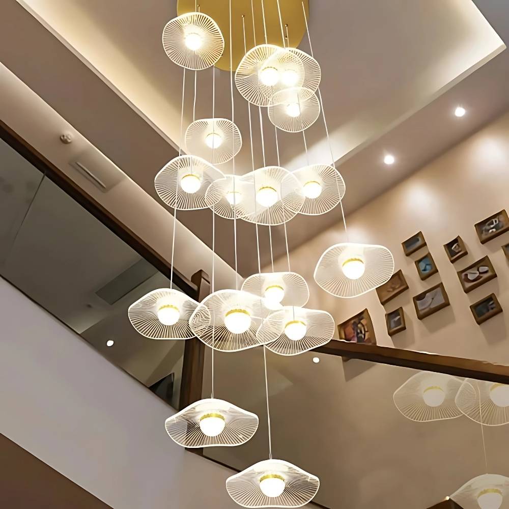 Modern Mushroom Lotus Leaf Led Chandelier for high ceiling staircase and foyer lighting