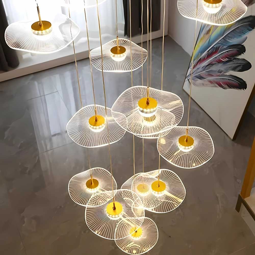 Modern Mushroom Lotus Leaf Led Chandelier for high ceiling staircase and foyer lighting