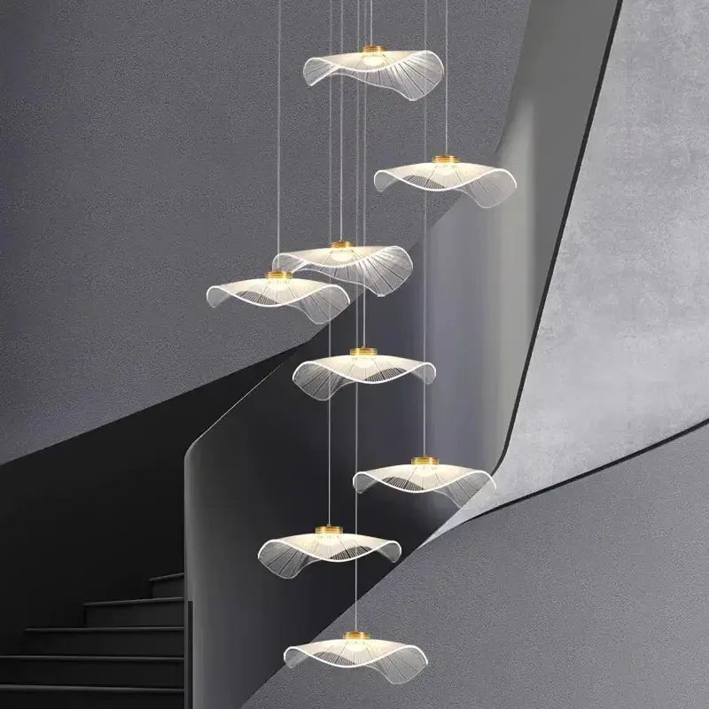 Modern Mushroom Lotus Leaf Led Chandelier for high ceiling staircase and foyer lighting