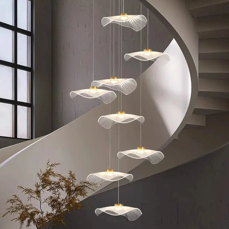 Modern Mushroom Lotus Leaf Led Chandelier for high ceiling staircase and foyer lighting