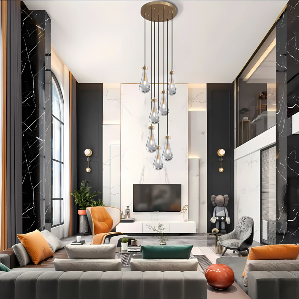 Modern Raindrop Chandelier for Foyer & Staircase for high ceiling staircase and foyer lighting