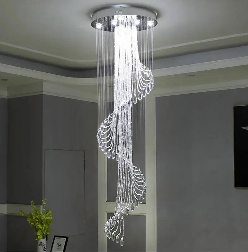 Modern Spiral Crystal Staircace Ceiling Chandelier for high ceiling staircase and foyer lighting