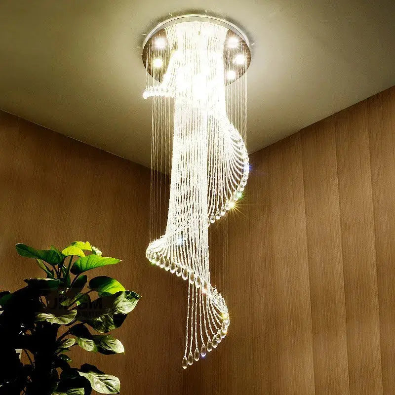 Modern Spiral Crystal Staircace Ceiling Chandelier for high ceiling staircase and foyer lighting