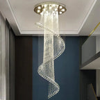 Modern Spiral Crystal Staircace Ceiling Chandelier for high ceiling staircase and foyer lighting