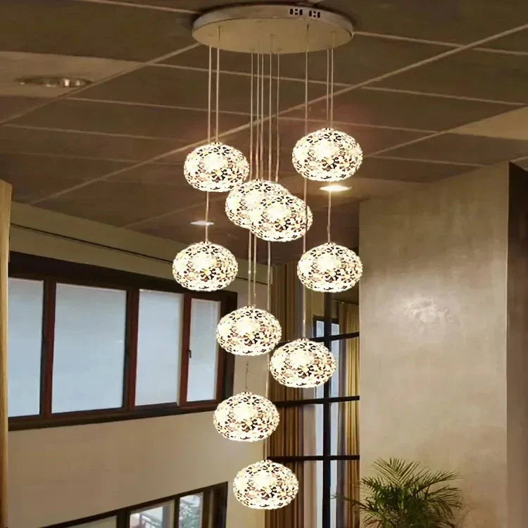 Modern Stainless Steel Petal Chandelier for Staircase for high ceiling staircase and foyer lighting